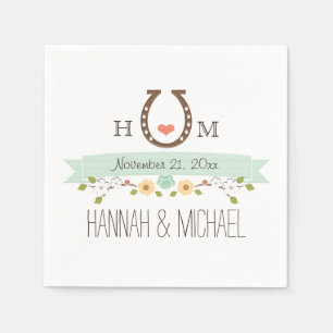 Monogrammed Mint Green Horseshoe Heart Wedding Napkin