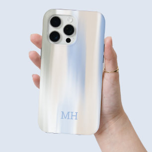 Monogrammed Modern Blue Brown Abstract Strokes iPhone 15 Pro Max Case