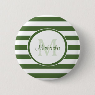 Monogrammed Modern Broad Forest Green Stripes 6 Cm Round Badge