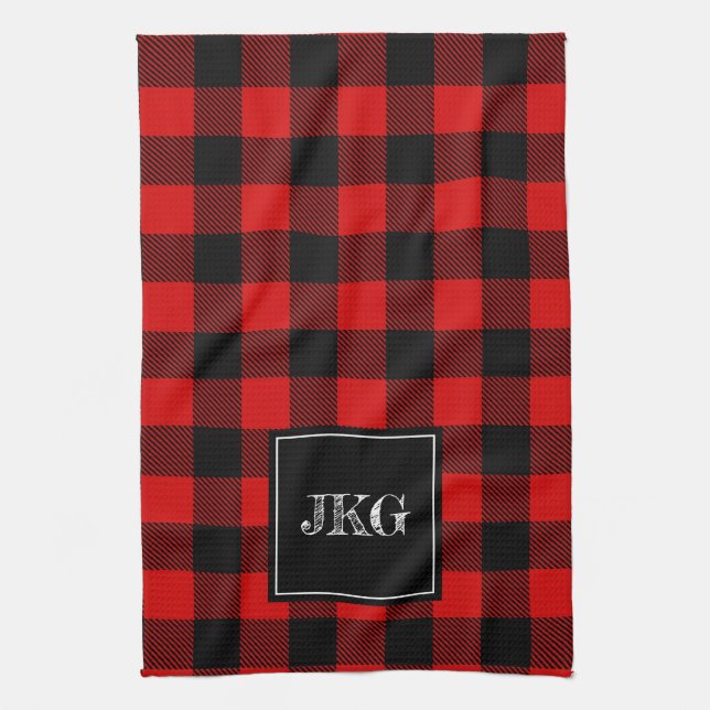 Monogrammed Modern Buffalo Plaid Check Tea Towel (Vertical)