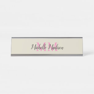 Monogrammed Modern Calligraphy Name Initials Desk Name Plate
