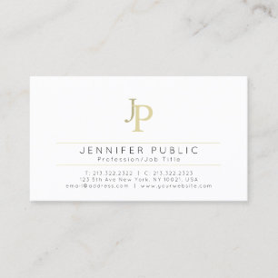Monogrammed Modern Elegant White Gold Creative Business Card