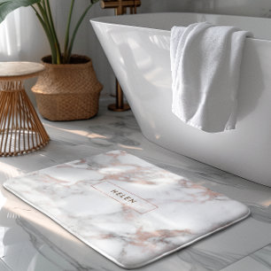 Monogrammed Modern Faux Rose-Gold Marble Bath Mat