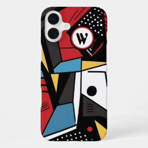 Monogrammed Modern Geometric Abstract iPhone 16 Plus Case