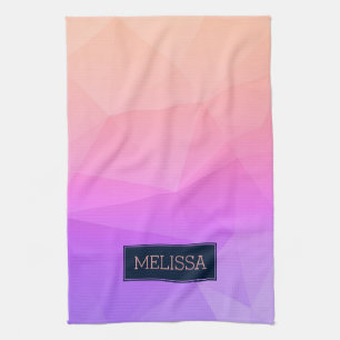 Monogrammed Modern Geometric Pattern Purple & Pink Tea Towel