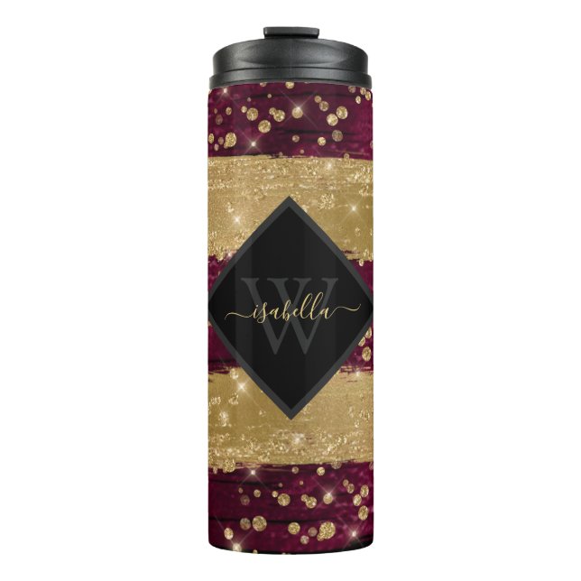 Monogrammed Modern Glitter Script Thermal Tumbler (Front)