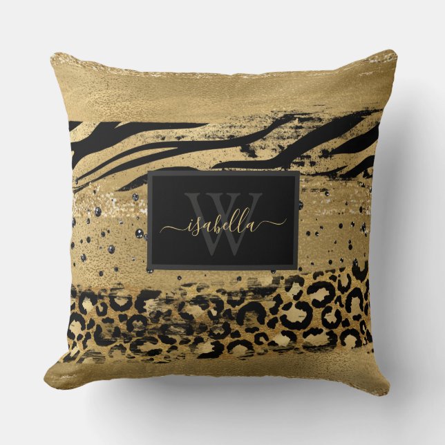 Monogrammed Modern Gold Glitter Script Cushion (Front)