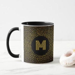Monogrammed modern golden dots black mug