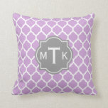 Monogrammed Modern Grey and Lilac Lattice Pattern Cushion<br><div class="desc">Girly,  chic,  trendy Lilac purple and white modern Moroccan lattice pattern with an elegant grey nameplate for you custom triple monogram.</div>