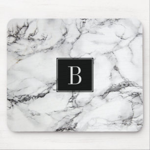 Monogrammed Modern Grey & White Marble Texture Mouse Pad