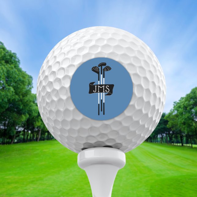 Monogrammed Modern Hand-Drawn Golf Clubs Blue Golf Balls (Creator Uploaded)