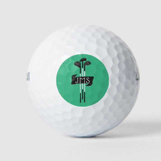 Monogrammed Modern Hand-Drawn Golf Clubs Green Golf Balls (Front)