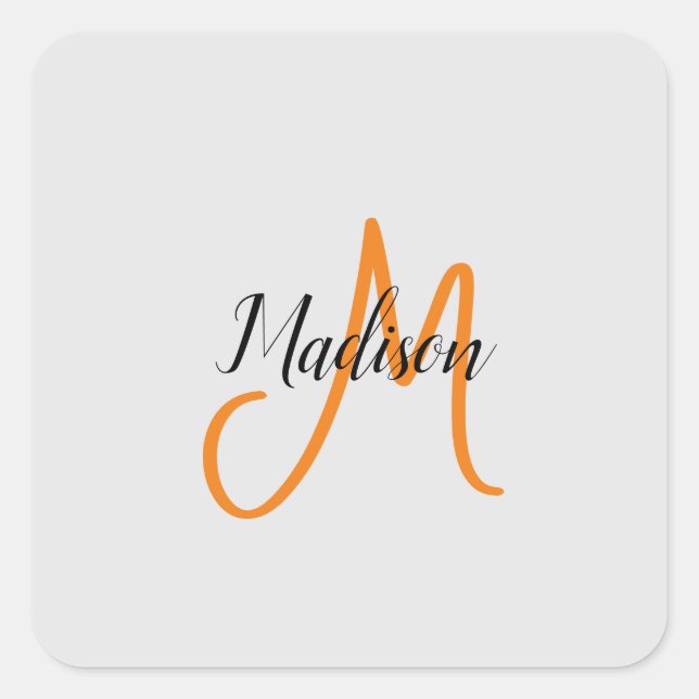Monogrammed Modern Handwriting Name Initial Square Sticker (Front)