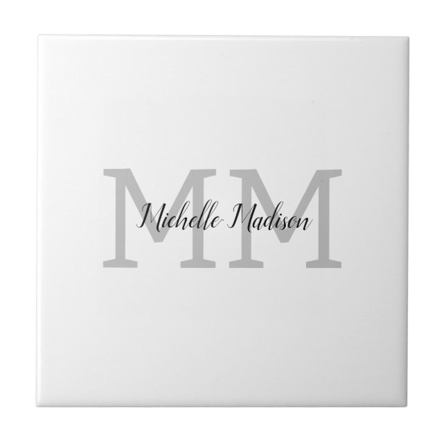 Monogrammed Modern Handwriting Name Initials Ceramic Tile (Front)