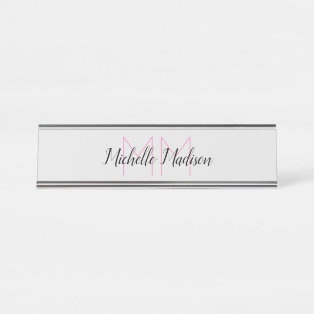 Monogrammed Modern Handwriting Name Initials Desk Name Plate (Front)