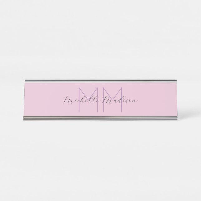 Monogrammed Modern Handwriting Name Initials Desk Name Plate (Front)