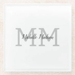 Monogrammed Modern Handwriting Name Initials Glass Coaster