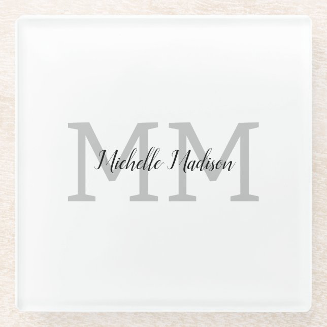 Monogrammed Modern Handwriting Name Initials Glass Coaster (Front)