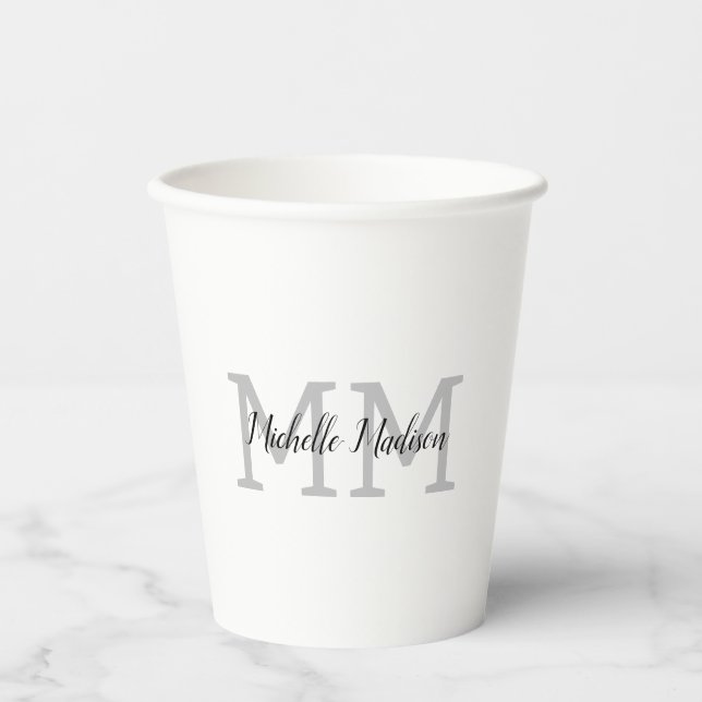 Monogrammed Modern Handwriting Name Initials Paper Cups (Front)