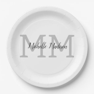 Monogrammed Modern Handwriting Name Initials Paper Plate