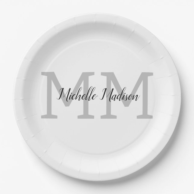 Monogrammed Modern Handwriting Name Initials Paper Plate (Front)
