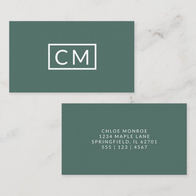 Monogrammed Modern Minimal Stylish Sage Green Business Card (Front/Back)