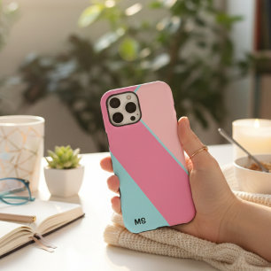 Monogrammed Modern Pastel Pink & Blue Geometric iPhone 16 Pro Max Case