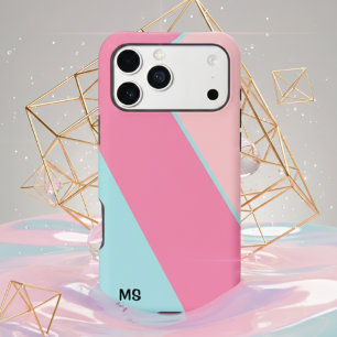 Monogrammed Modern Pastel Pink & Blue Geometric  iPhone 16 Pro Max Case