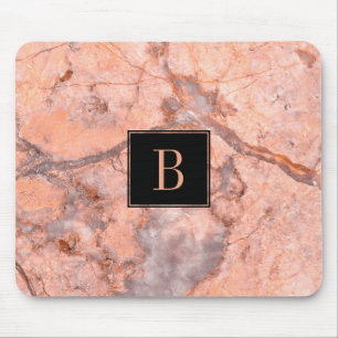 Monogrammed Modern Pink And Grey Marble Texture Mouse Pad