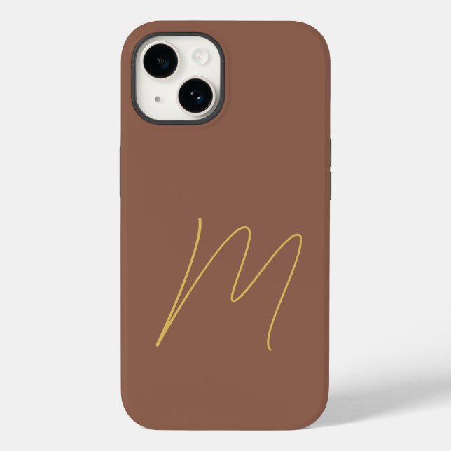 Monogrammed Modern Plain Initial Brown Gold Colour Case-Mate iPhone Case (Back)