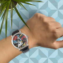 Monogrammed Modern Red & Black Geometric Abstract 