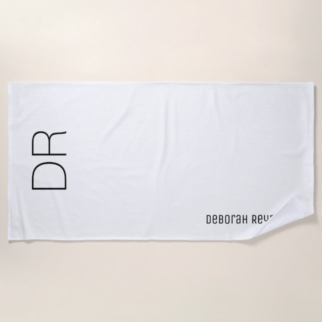 monogrammed modern simple white beach towel (Front)