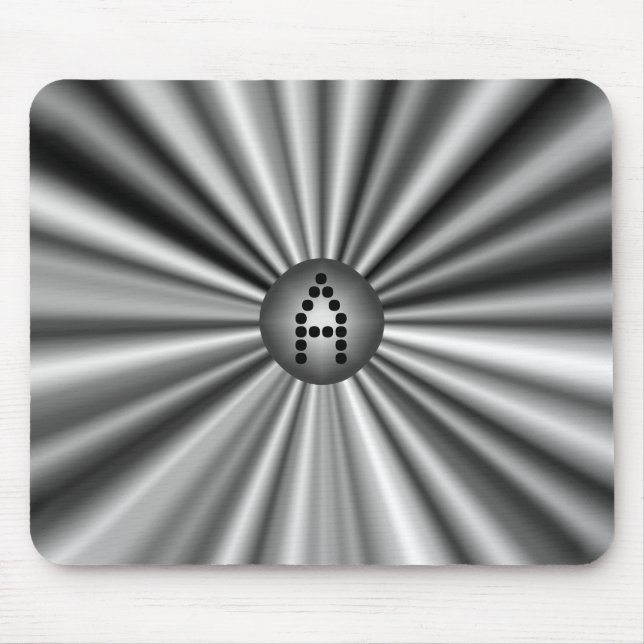 Monogrammed Modern Stylish Black White Silver Mouse Pad (Front)