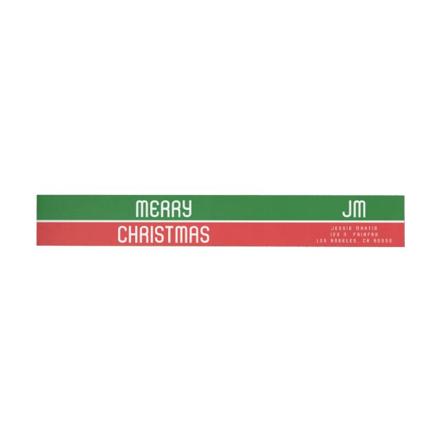 Monogrammed Modern Vintage "Merry Christmas" Wrap Around Label (Individual)