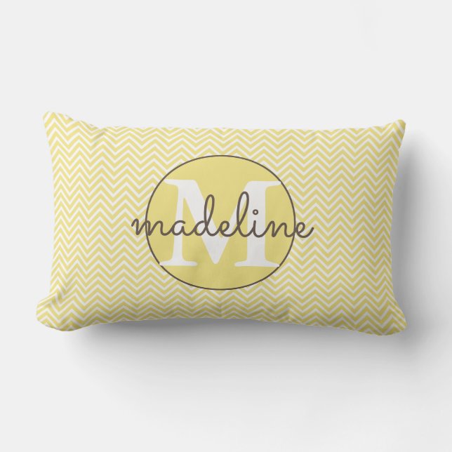 Monogrammed Modern  Yellow/White Chevron Lumbar Cushion (Front)