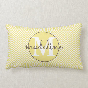 Monogrammed Modern  Yellow/White Chevron Lumbar Cushion
