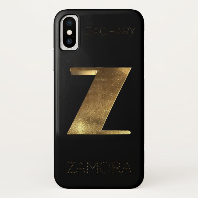 Monogrammed Monogram Initial Z Black Gold Case-Mate iPhone Case (Back)