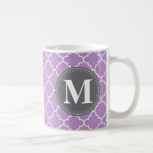 Monogrammed Moroccan Lattice in Lilac / Grey Coffee Mug