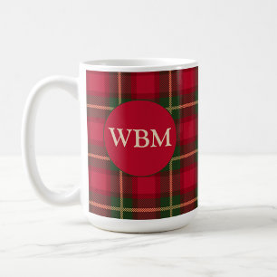Monogrammed Mug with Red & Black Plaid Design