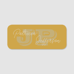 Monogrammed Mustard Yellow Handwritten Calligraphy Name Tag