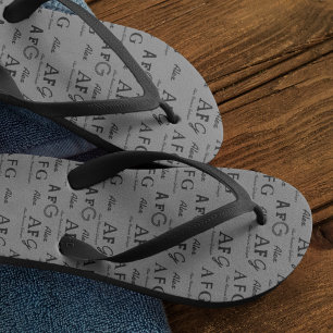 Monogrammed Name All-Over-Print Grey Thongs