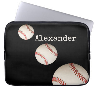 Monogrammed name baseball black sport  laptop sleeve