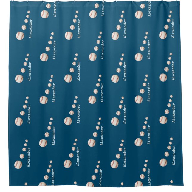Monogrammed name baseball blue sports bathroom  shower curtain (Front)
