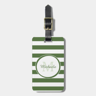 Monogrammed Name Chic Big Treetop Green Stripes Luggage Tag