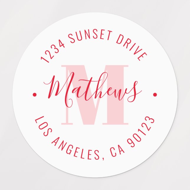 Monogrammed Name & Circular Text | Red & White (Design 1)
