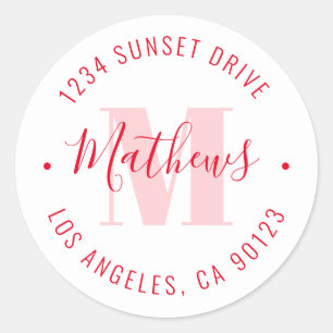 Monogrammed Name & Circular Text   Red & White Classic Round Sticker