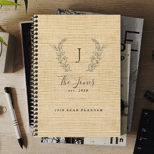 Monogrammed name custom family rustic 2026 planner