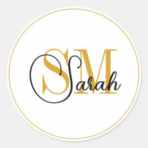 Monogrammed Name & Elegant Signature Classic Round Sticker