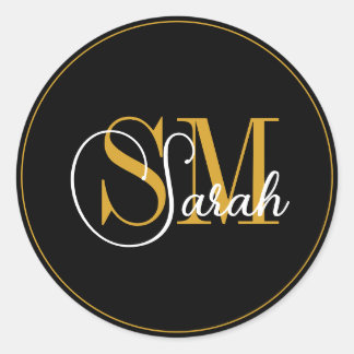 Monogrammed Name & Elegant Signature Classic Round Sticker