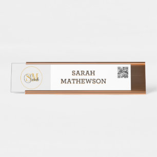 Monogrammed Name & Elegant Signature / QR Code Desk Name Plate